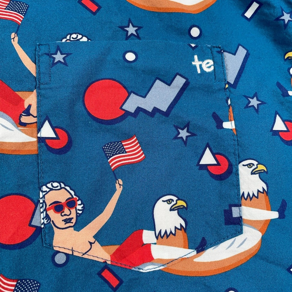 Tipsy Elves Shirt Mens 4XL Blue George Washington USA All Over Print Flag Fun - Picture 3 of 10